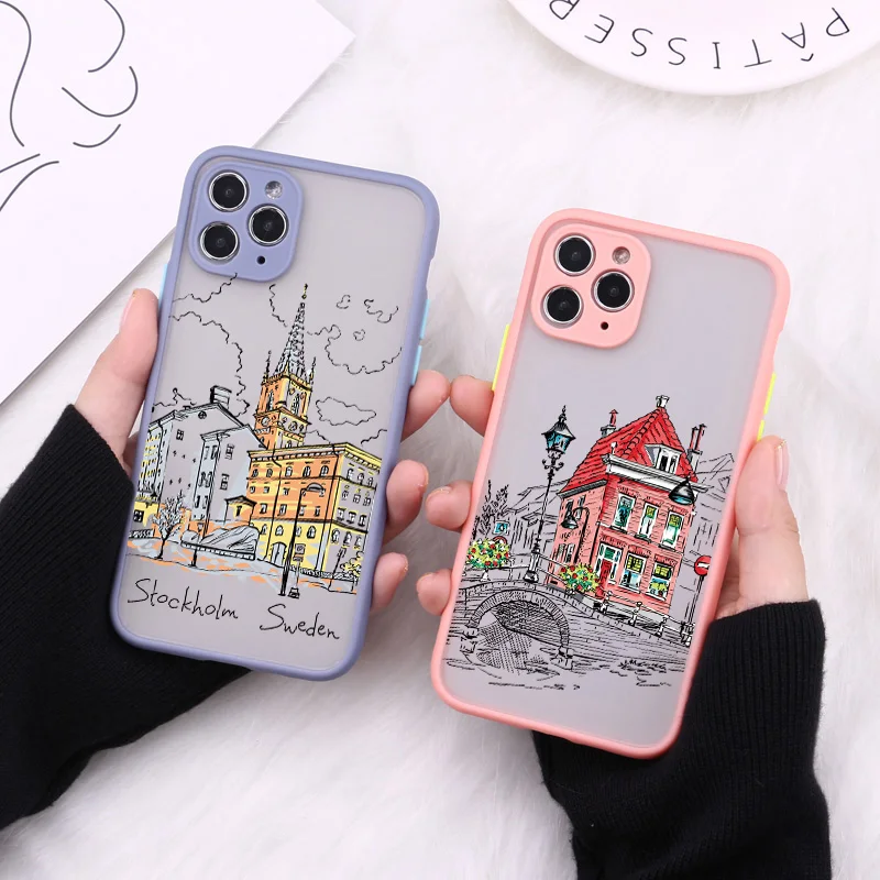 

Travelling world travel Street painting Color Phone Case For Iphone 7 8 PLUS SE2020 11 12 13 Pro Max X XS MAX XR Back Hard Cover