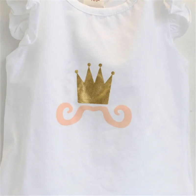 Girls clothing set summer fashion new two-piece gold crown T-shirt + pink flower bib suit cute kids clothes sets | Мать и ребенок