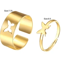 1 pair butterfly couple wedding rings for women men simple hollow craft butterfly ring set engagement party fashion jewelry gift