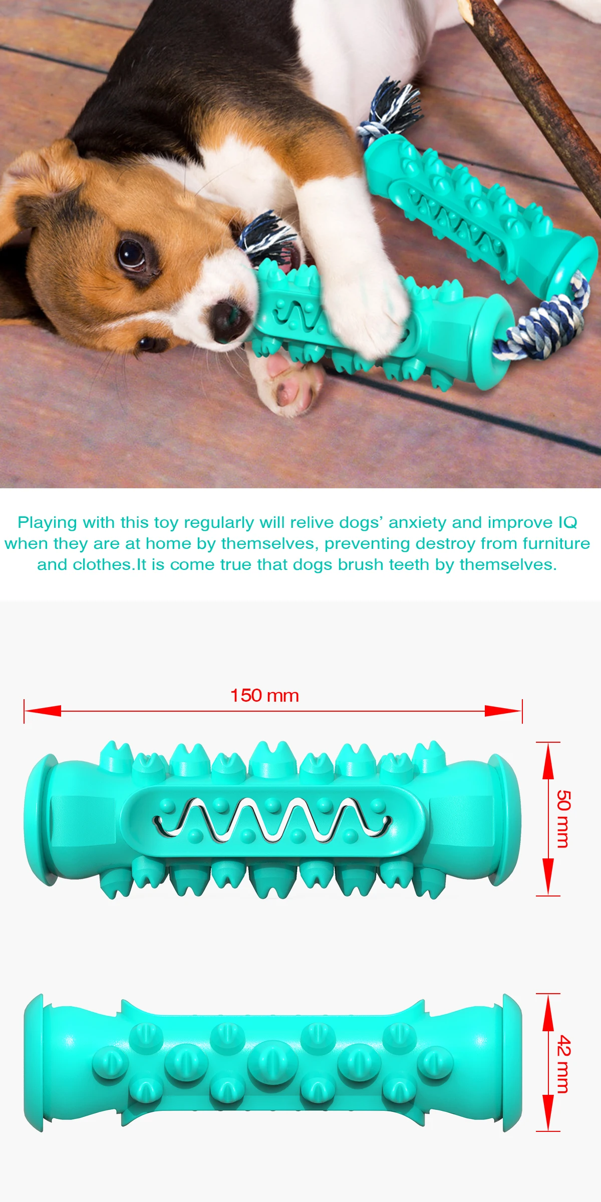 

Dog chew toothbrush toy durable rubber molar stick with cotton bite rope tooth cleaning puppy teeth care brush pet supplies