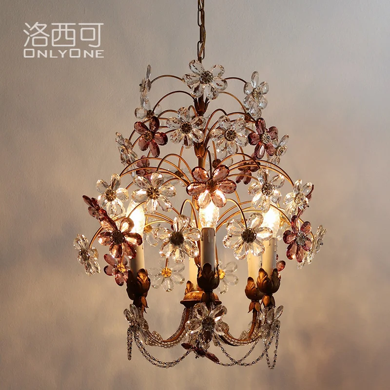 

Романтическая французская идиллическая хрустальная люстра, американская ретро-лампа для спальни, столовой, роскошные лампы для дома