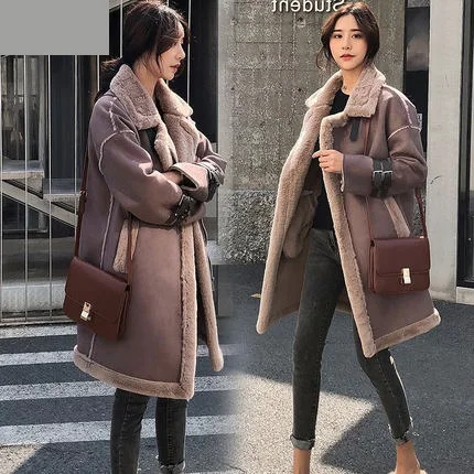 Dark gray Новое пальто из овечьего меха женская зимняя Свободная Женская замшевая хлопковая одежда средней длины с оленем Плюс Размер Толстая Теплая стеганая куртка парка - Цвет: Dark gray