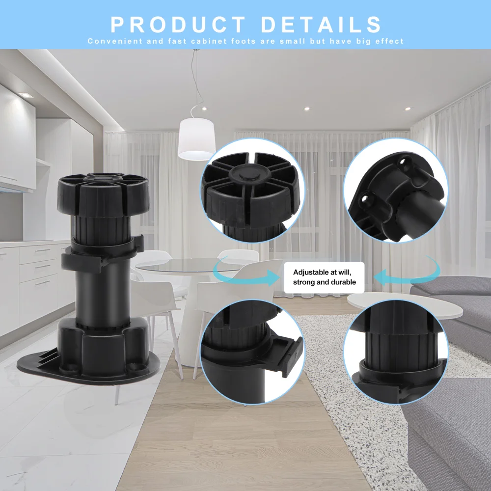 

1 Set 10 Pcs 10cm Sofa Feet Adjustable Cabinet Furniture Feet (Black)