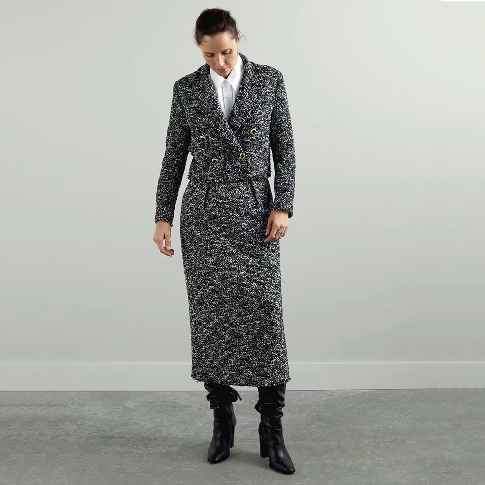 Женский костюм с отложным воротником ZA куртка длинным рукавом и металлической