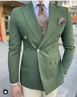 Костюм мужской зеленый двубортный, свадебный смокинг для жениха, пиджак с лацканами, облегающий пиджак и брюки, 2 шт.
