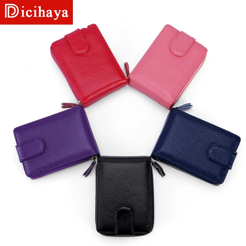 

Cowhide Women Wallet Bank Card Purses Coin Purse Female Small Portomonee Bifold Rfid Wallet Lady Purse Girls Money Bag Pink Red