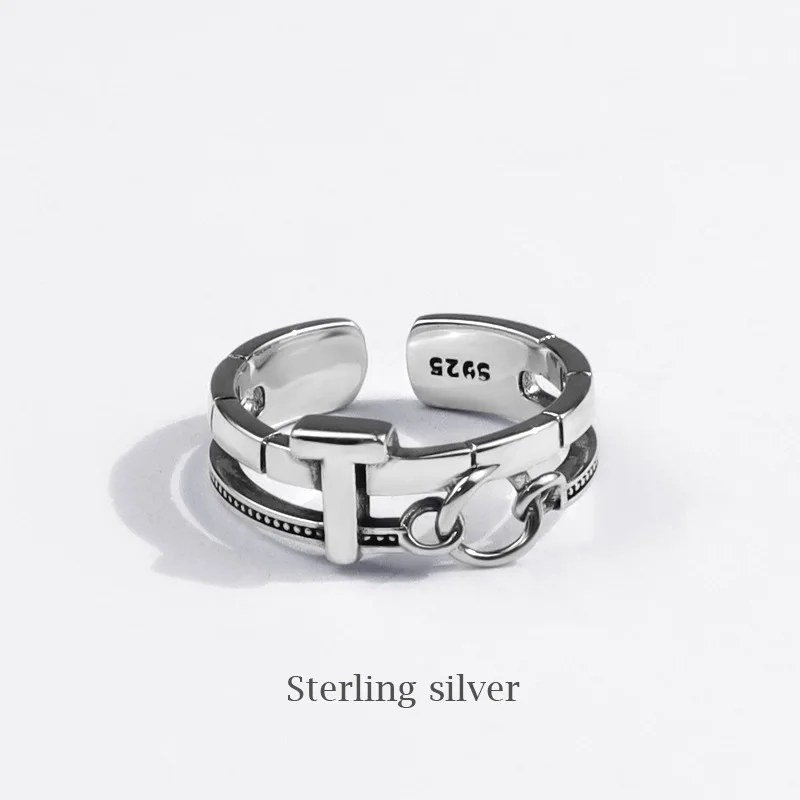 

Creative New Vintage Thai Silver Ring Simple Student Distressed Thailand Silver Ring Openwork Circle Trendy Jewelry Wholesale