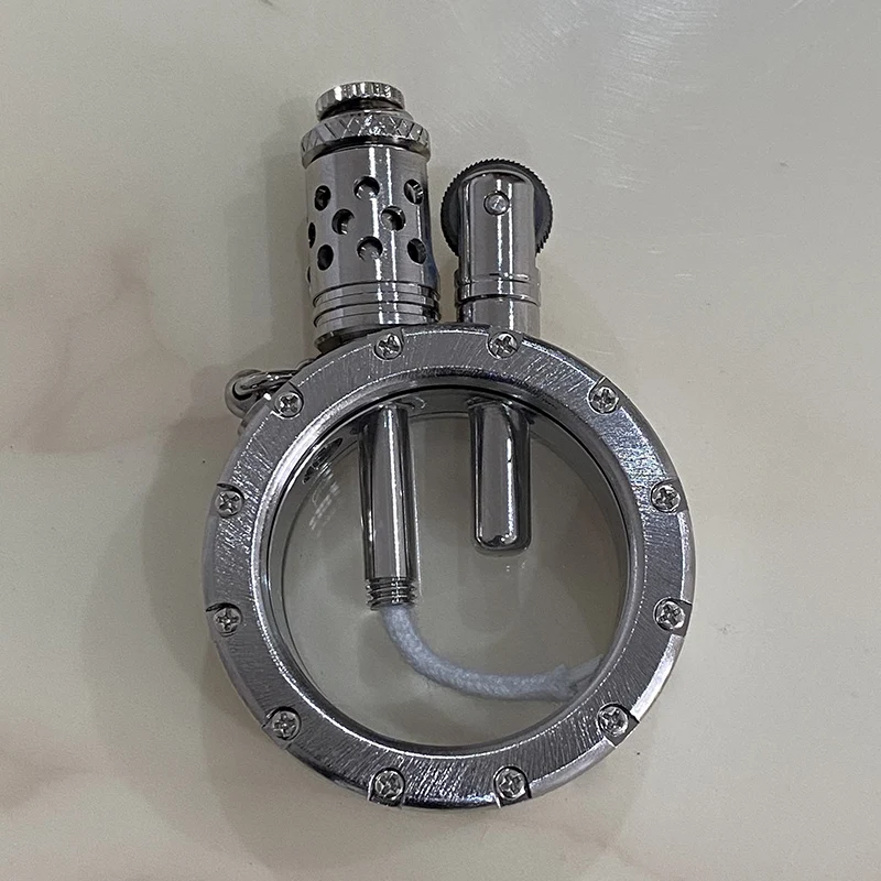 Hecho a mano de cobre puro mechero de queroseno transparente Visible tanque de aceite ronda colecci&oacute;n antigua de los hombres de fumar regalo-5