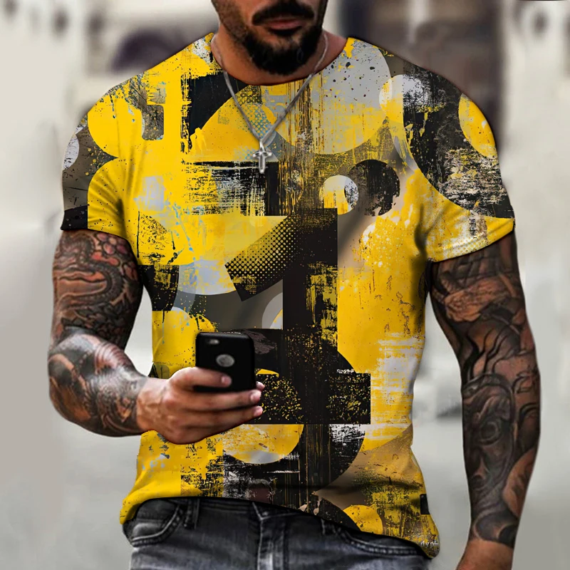 

Retro style abstract graphic print summer new creative men's T-shirt oversized fashion trend casual men's T-shirt 6XL o-neck