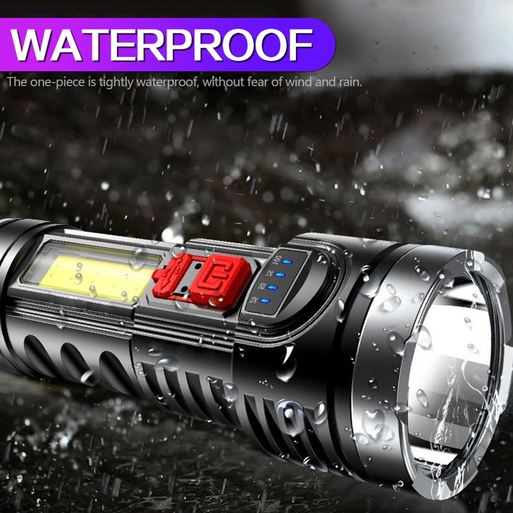 

LED Portable Flashlight USB Waterproof Rechargeable 18650 Battery Power Display 4 Lighting Modes Flashlights For Camping Hiking