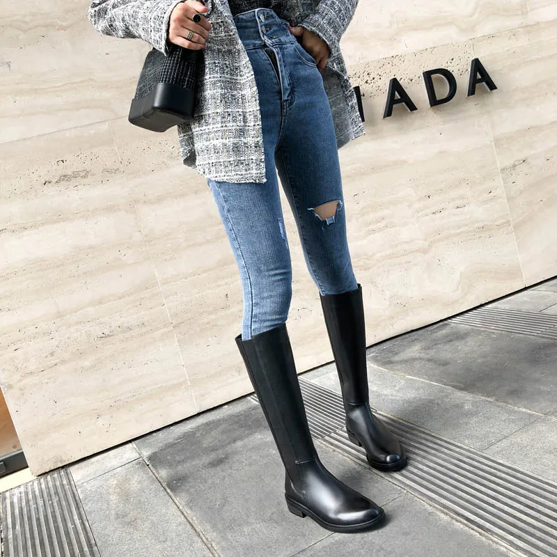 Новинка 2019 модные женские сапоги для верховой езды Phoentin на плоской подошве и