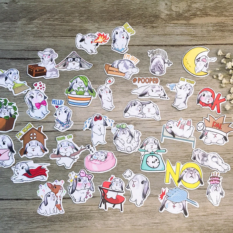 Pegatinas bonitas de conejo para manualidades y &aacute;lbum de recortes, libro de pegatinas, etiqueta de estudiante, pegatinas decorativas de juguete para ni&ntilde;os, 35 Uds.-3