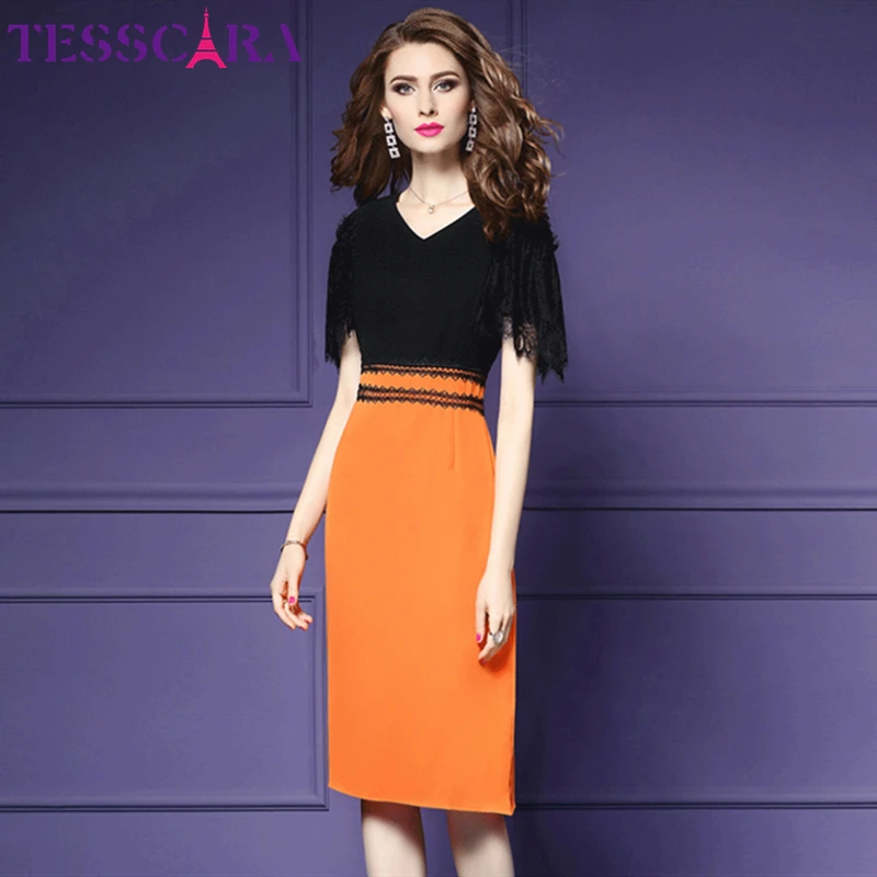 Женское элегантное кружевное платье TESSCARA офисное платье-карандаш высокого