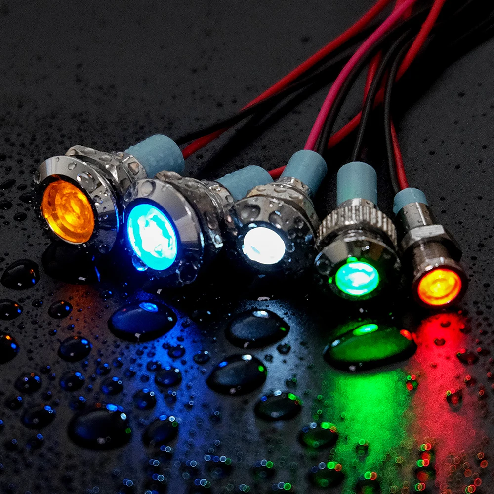 

1pc 6 8 10 12 16mm Waterproof IP67 Metal LED Warning Indicator Light Signal Lamp Pilot Wire 3V 5V 12V 24V 110V 220V