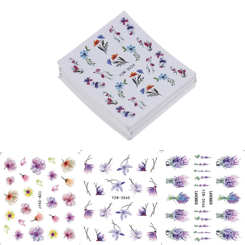 48PCS DIY Styling Wraps Tools Feather/lace flowerWater Transfer Tips Nail Art Sticker Decals Christmas Decor Manicure Styles | Красота и