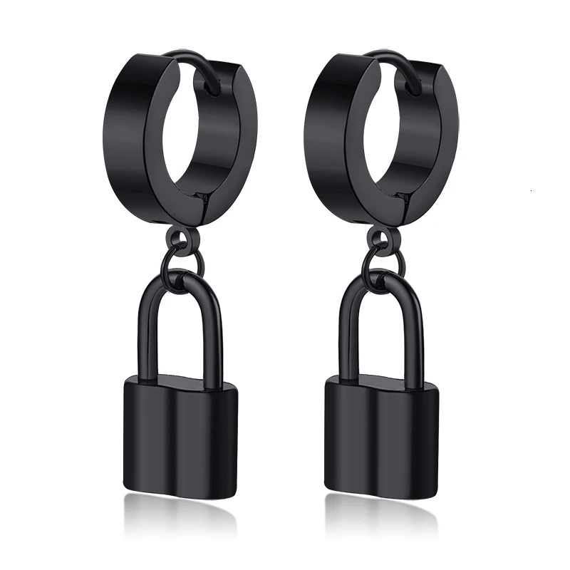 ED-364B-L Vnox персонализированные серьги Huggie с первоначальным замком для женщин, висячие серьги из нержавеющей стали, Заказные ювелирные изделия с надписью Sister Candid - Окраска металла: ED-364B-L