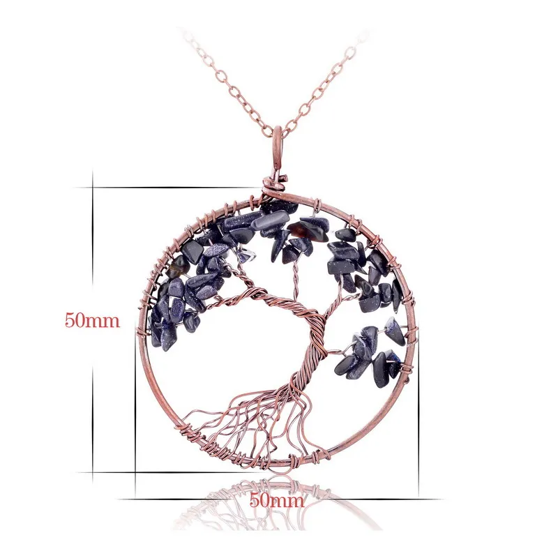 Blue sandstone Qilmily 7 Чакра Древо жизни хрустальные ожерелья с подвеской из натурального камня для женщин и мужчин Бусы кварцевые Ювелирные изделия Подарки сувениры свадебные - Окраска металла: Blue sandstone