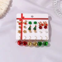 12 piecesset of christmas earrings santa claus dripping oil earrings bells christmas tree earrings ornaments