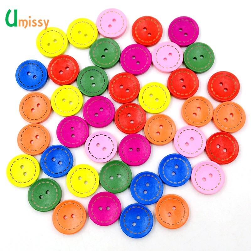 100 шт Круглые разноцветные Деревянные Кнопки DIY Скрапбукинг ремесла украшения