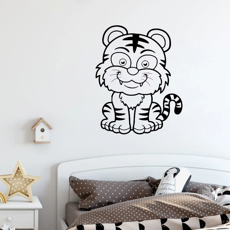 Тигренка настенные наклейки виниловые на стену с забавными животными для детей
