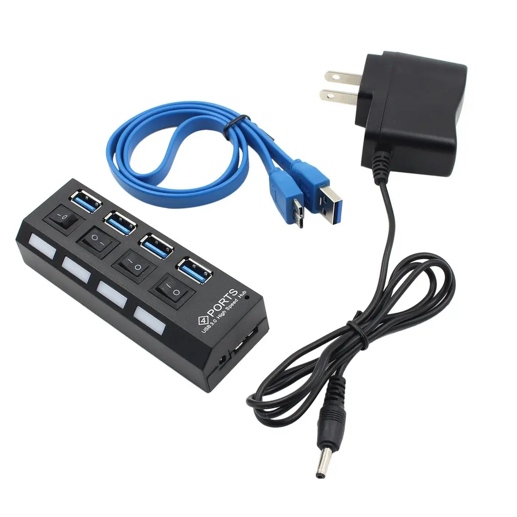 

High Speed 4 Ports USB 3.0 HUB With On/Off Switch Power Adapter USB Hub For Desktop Laptop EU US plug USB 3.0 Hub