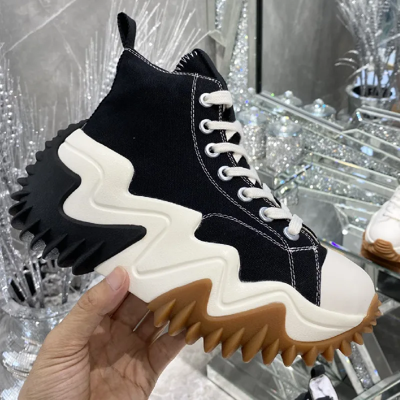 

Autumn New High Gang Canvas Shoes Flat Bottom Platform Round Toe Lace Up Sneakers Ladies Breathable Casual Shoes Female Trainer