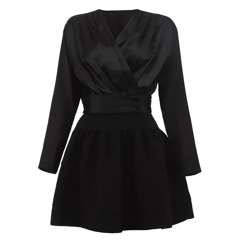 

[DEAT] Half-body Skirt Two Pieces Suit New V-Neck Long Sleeve Black Slim Women Single Button Fashion Tide Summer 2021 7E0397