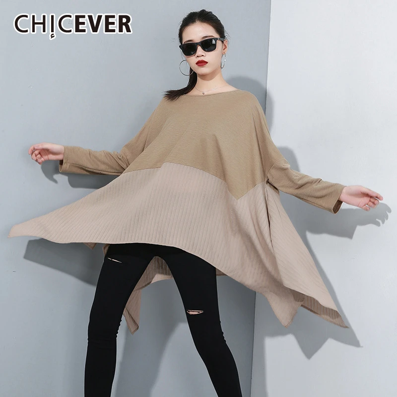 CHICEVER/осенние женские топы и блузки с круглым вырезом, асимметричная свободная клетчатая Лоскутная рубашка женская модная новая одежда Повседневная