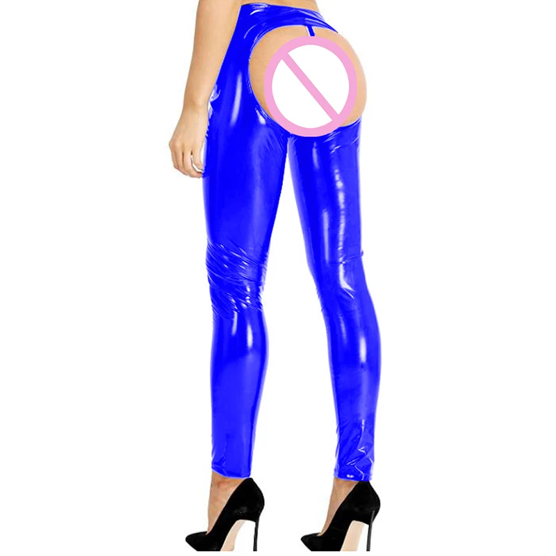Wet Look PVC Leather Pants Open Butt Skinny Stretchy Legging Trousers Sexy Crotch Buttock Leggings Hot fetish | Тематическая одежда