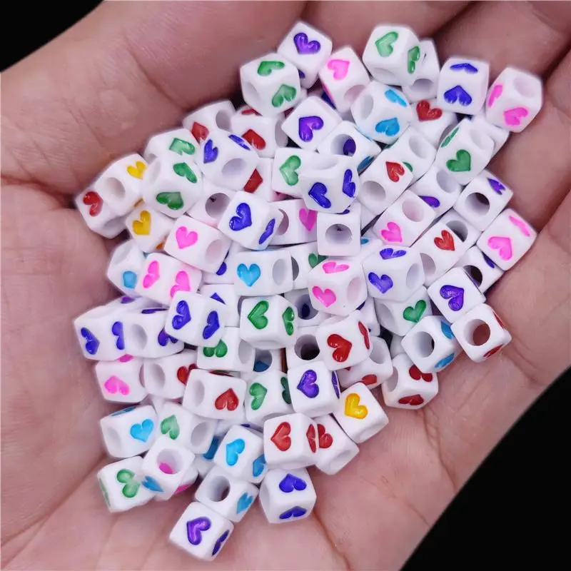 

60Pcs 6mm Mixed Heart Acrylic Bead Square Cube Loose Spacer Beads For Jewelry Making Diy Handmade Bracelet Necklace Supplies
