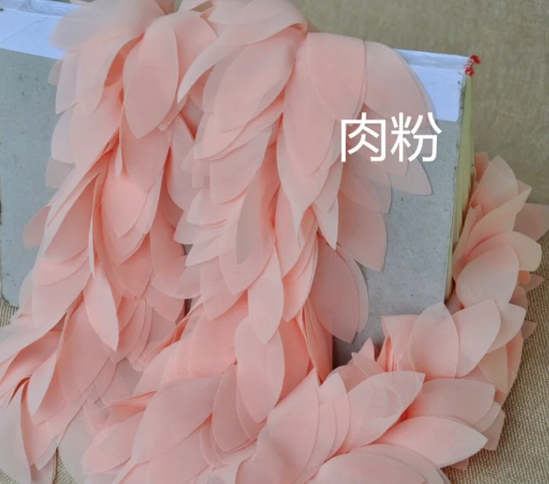 

Free Shipping Chiffon Flower Petals Fringe Lace Trim Accessories Leaves Lace Fabric DIY Material