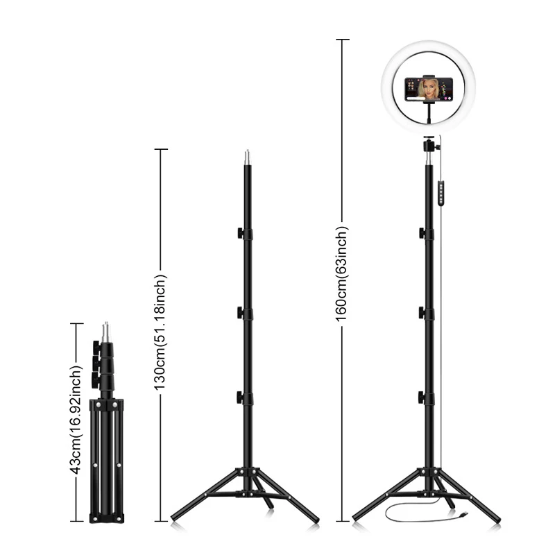 10 ''rgb кольцевой светильник с штативом светодиодный для селфи держателем