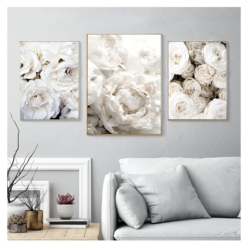 Peony Rose White Flowers Garden Nordic Posters And Prints Wall Pictures For Living Room Decor Art Canvas Painting Bloom |