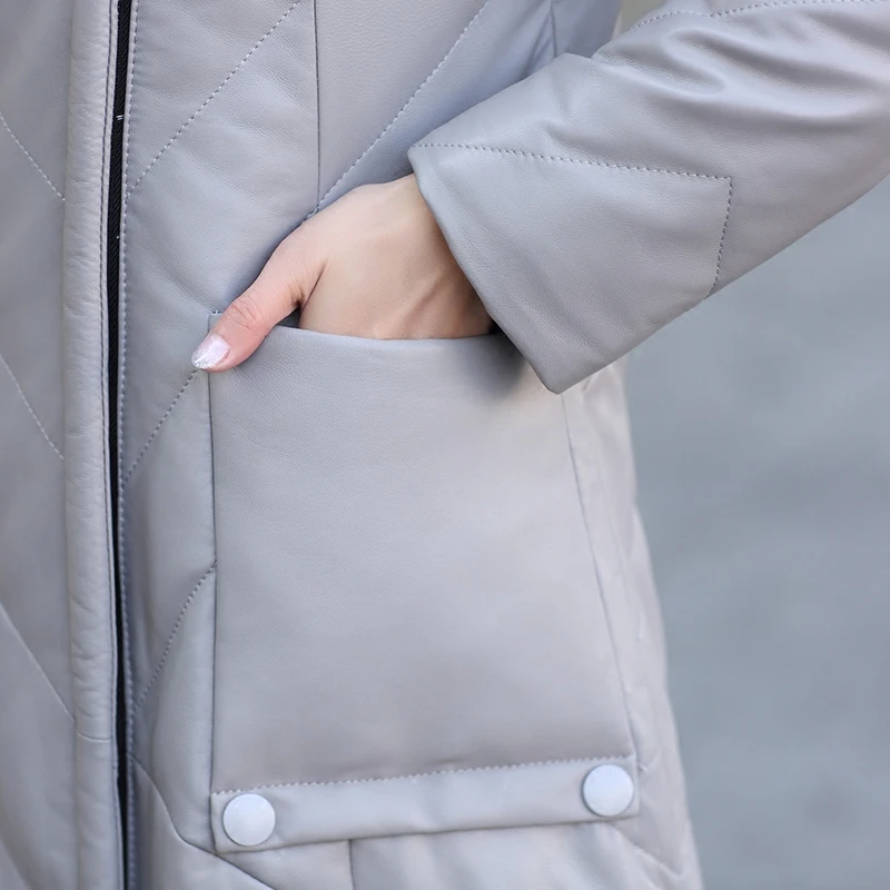 

Leather Real Jacket Winter Coat Women Clothes 2020 Genuine Sheepskin Coat Slim Hooded White Duck Down Coat Women