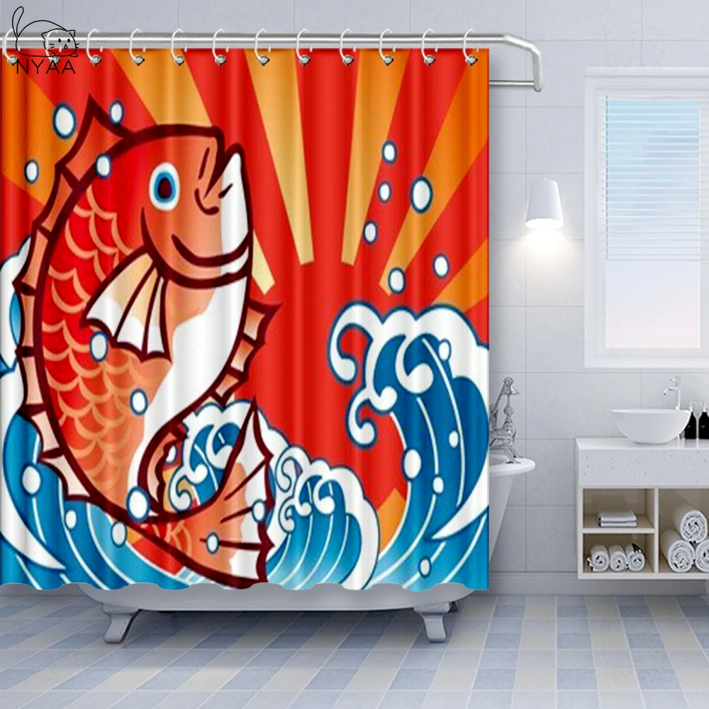 

The Great Red Wave Shower Curtain Japan Style Polyester Fabric Bath Curtain For Bathroom Curtain Decoration Shower Curtains
