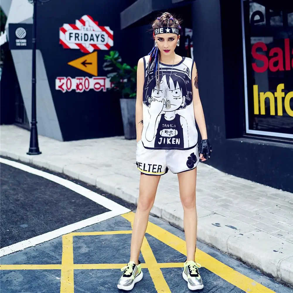 

Summer shorts womens clothing oversized hot shorts femme casual loose hotpants patchwork ladies Streetwear cartoon booty shorts