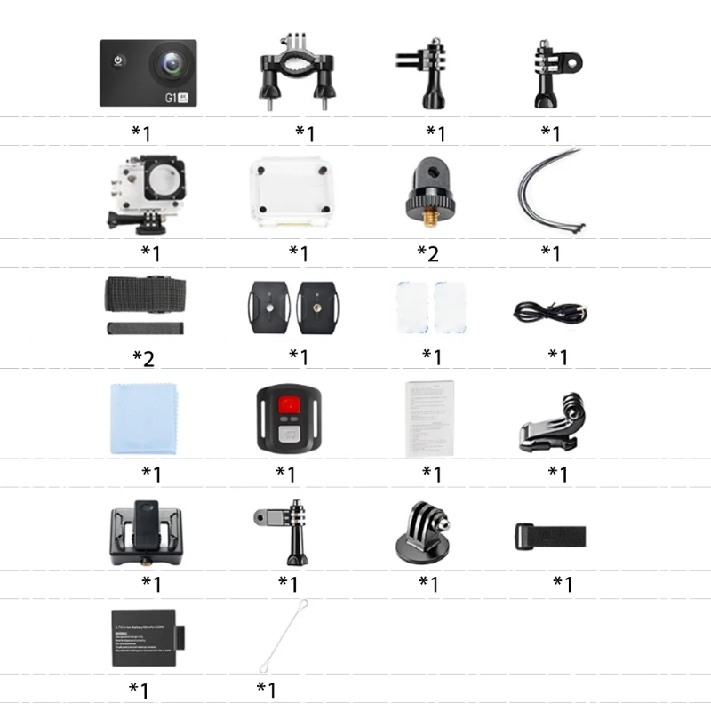 

Mounting Accessories Kit G1 Ultra High Definition 4K Action Camera 16MP 170 Degree Wide Angle WiFi Sports Waterproof Cam