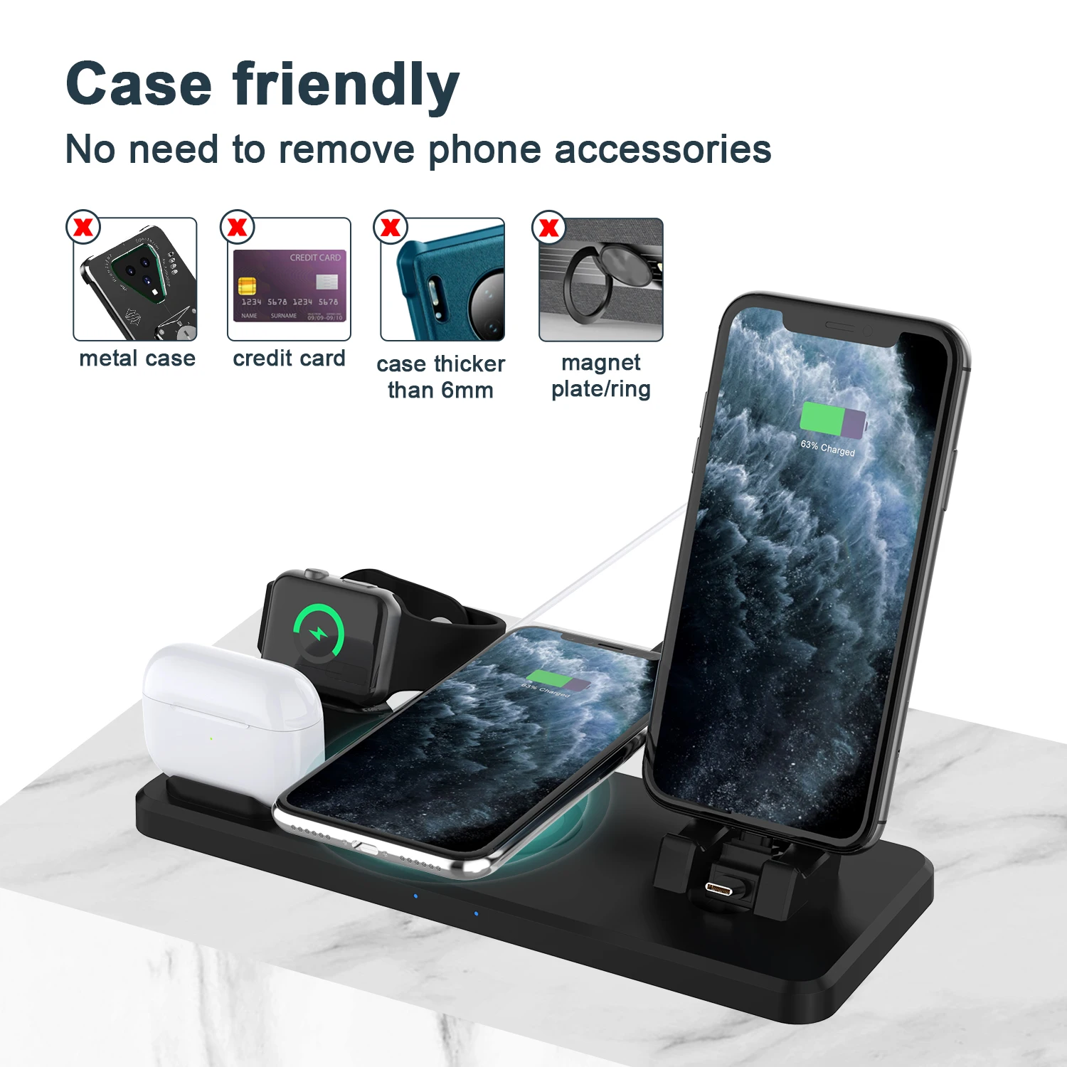 Беспроводное зарядное устройство 15 Вт Qi для iPhone 12 11XS Pro Max X For Watch 5 4 Airpods быстрая