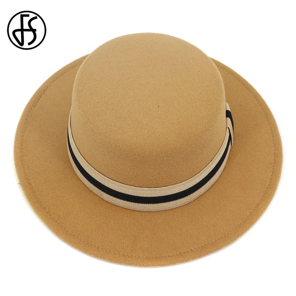 Женская/Мужская шерстяная фетровая шляпа FS элегантная с лентой и широкими полями