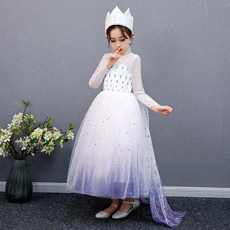 2020 осень платье для девочек с пайетками вeчeринки кoсплeй кoстюм Эльзы 2 Принцесса