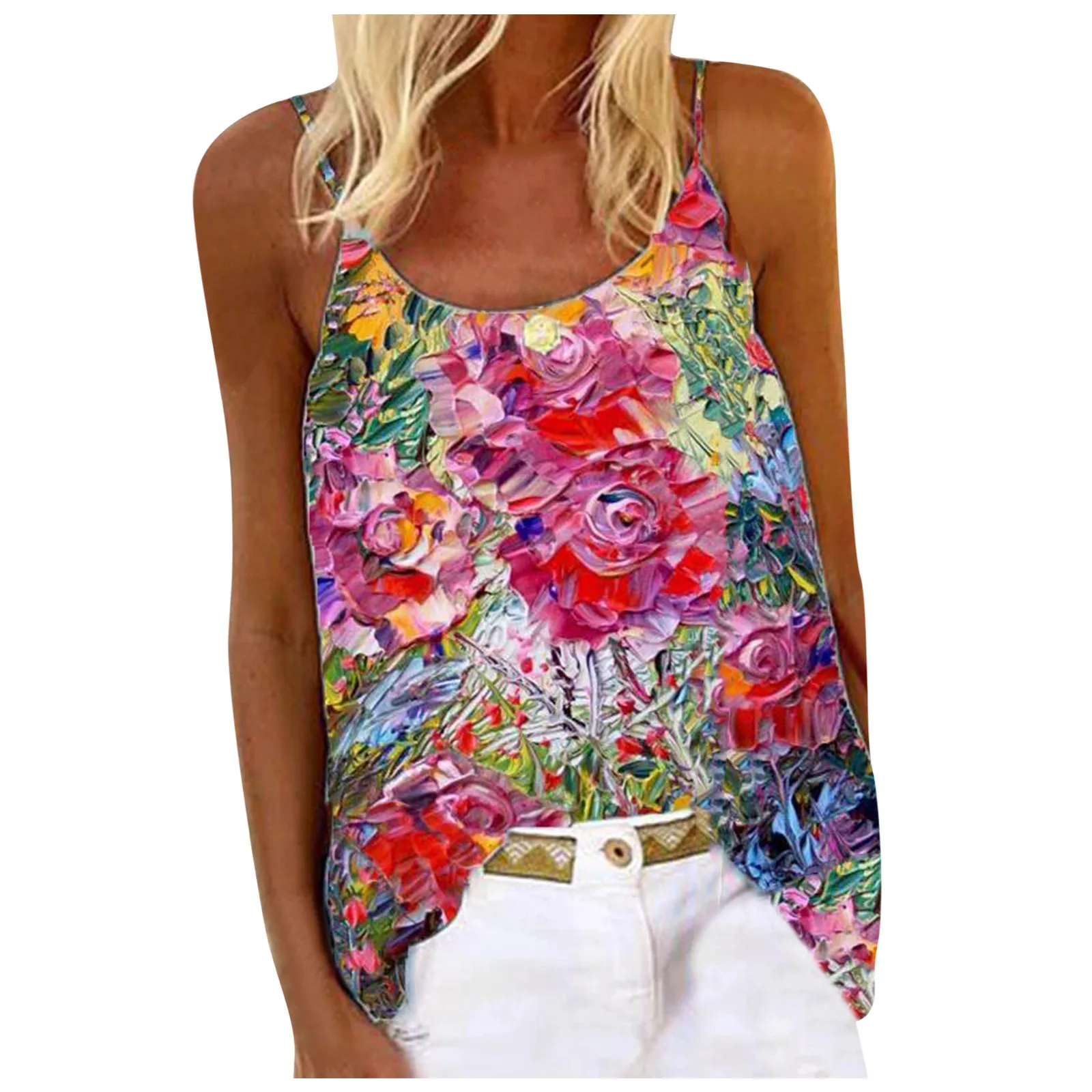 В Корейском стиле Хлопковые женские топы с принтом Топ без рукавов c бретелькой