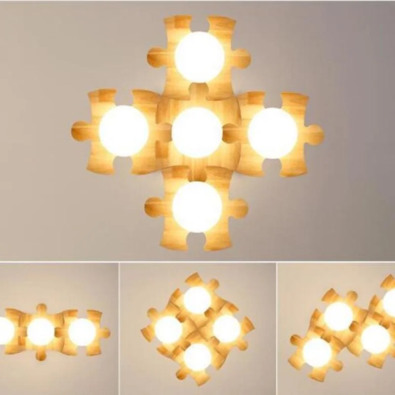 Скандинавский потолочный светильник из твердой древесины простой современный