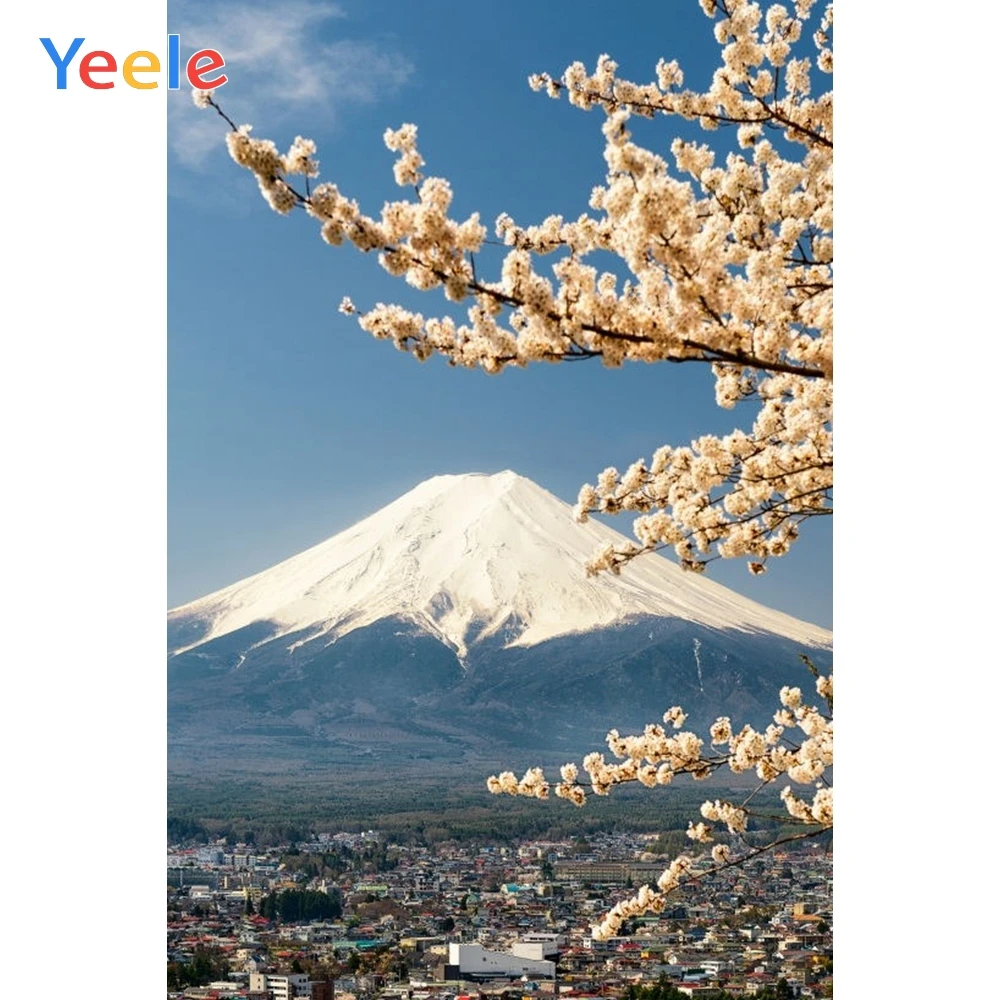 Фоны для фотосъемки Yeele Mount Fuji с изображением цветущей вишни и природного