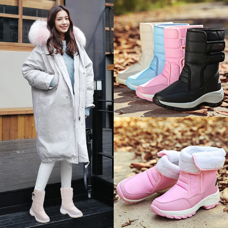 

Women Shoes Winter Boots Snow Platform Short Plush Medium Heel Female Chunky Shoes Zapatos De Mujer