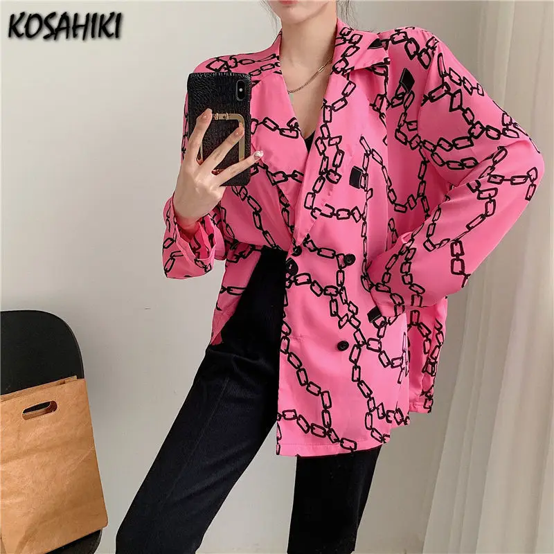 Женский Тонкий Блейзер с длинным рукавом принтом цепей | Женская одежда