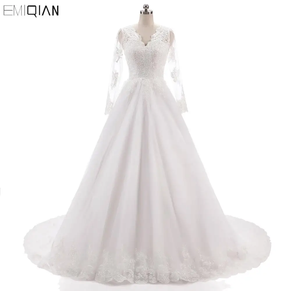 Vestido de noiva винтажные Свадебные платья без спинки с v-образным вырезом и кружевной аппликацией, свадебные платья с длинными рукавами
