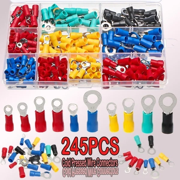 

245PCS Insulated Terminals Cold-pressed Wire Connector Ring Crimp Set Wire Cable Connector electrical connector