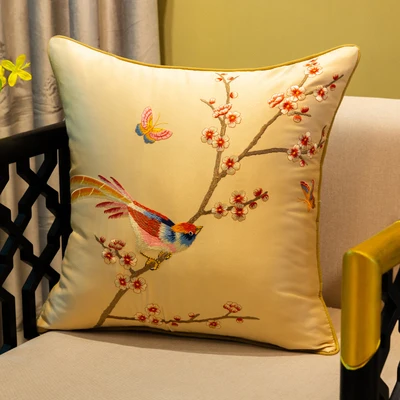 A DUNXDECO Cushion Cover Decorative Pillow Case Modern Chinese Orioles Butterfly Flora Luxury Embroidery Coussin Sofa Decorating - Цвет: A