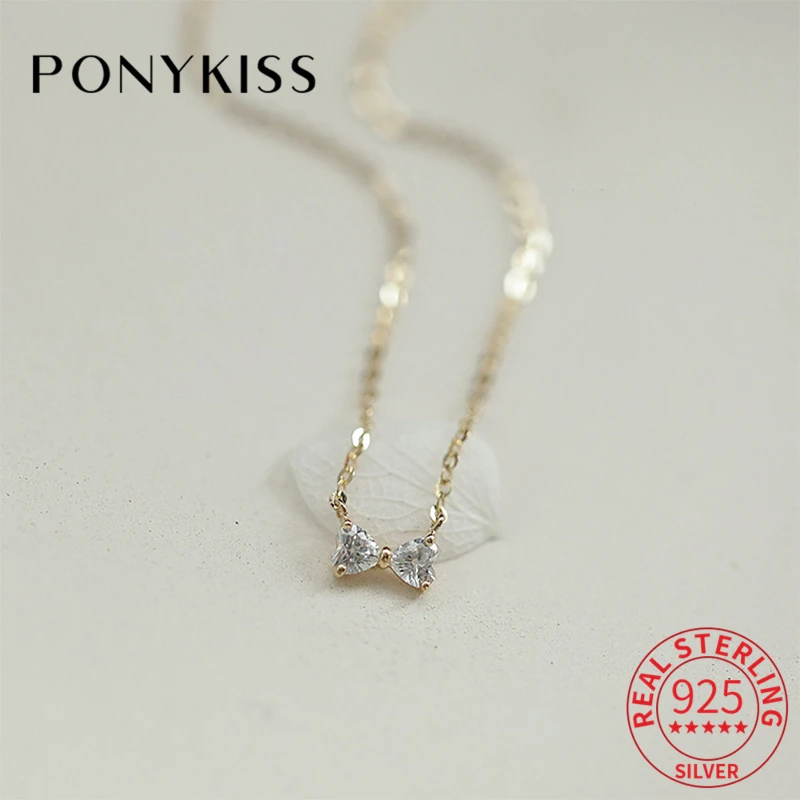 

PONYKISS Real 925 Sterling Silver Minimalist Bowknot Zircon 14K Gold Chokers Necklace For Women Cute Fine Jewelry Drop Shipping