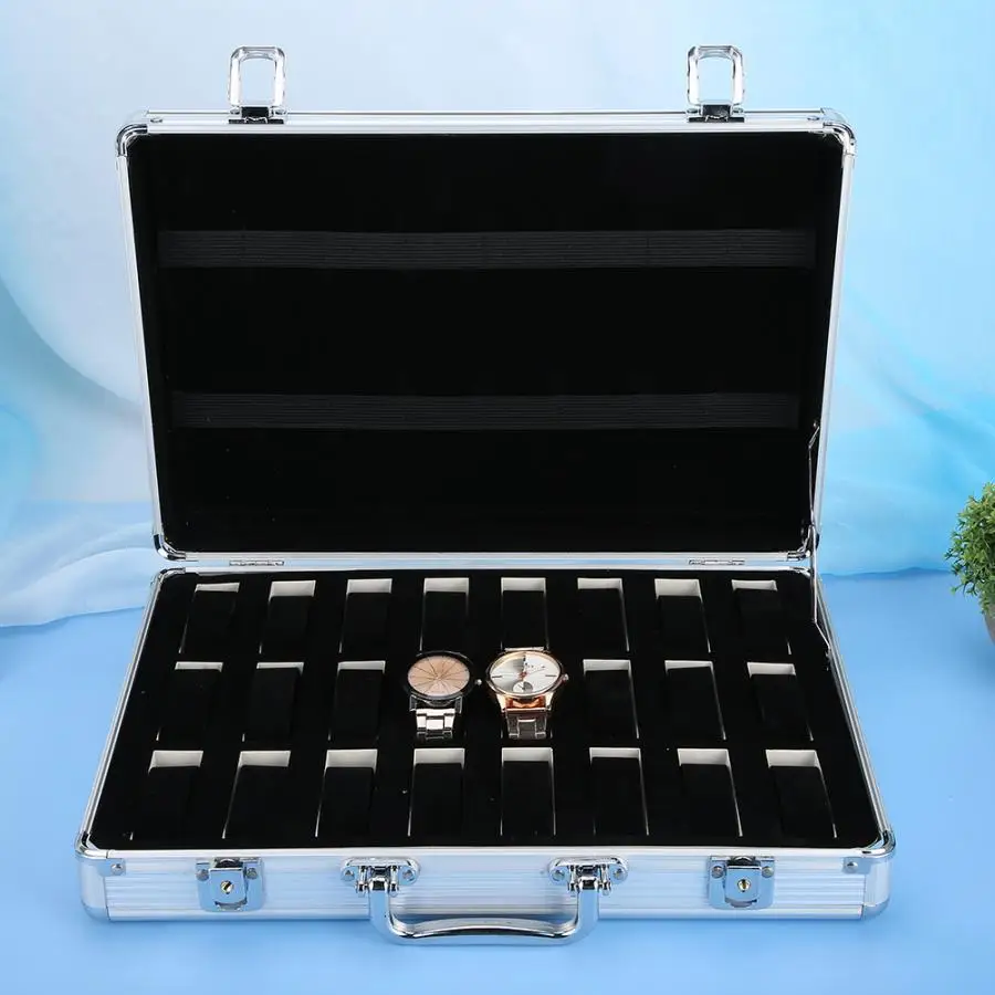 24 Сетки алюминиевые часы Дисплей Коробка для хранения чехол Чехол часов